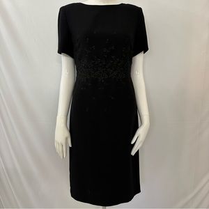 Talbots Short sleeve black sheath dress embroidered flowers zipper back Women 4